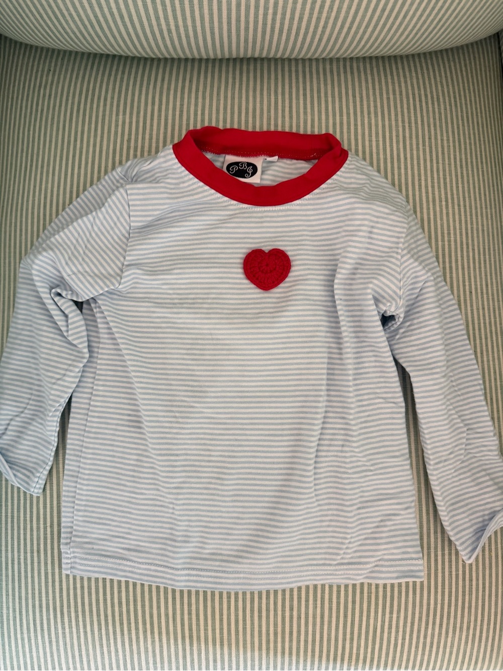 Pippa & Julie Red-Trim Striped Heart Long-Sleeve Blue and White Top - 2T